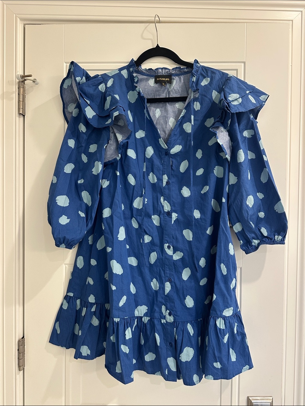 Sugarlips Blue Polka Dot Ruffle Mini Dress
